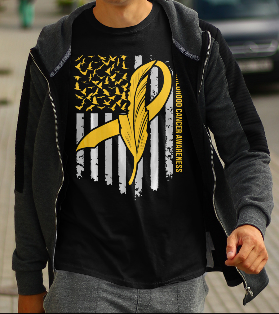Childhood Cancer Awareness Gold Feather Ribbon Flag T-Shirt