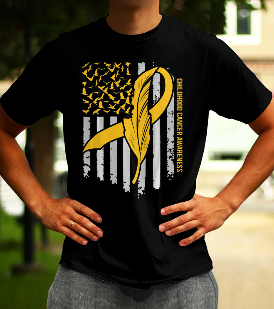 Childhood Cancer Awareness Gold Feather Ribbon Flag T-Shirt