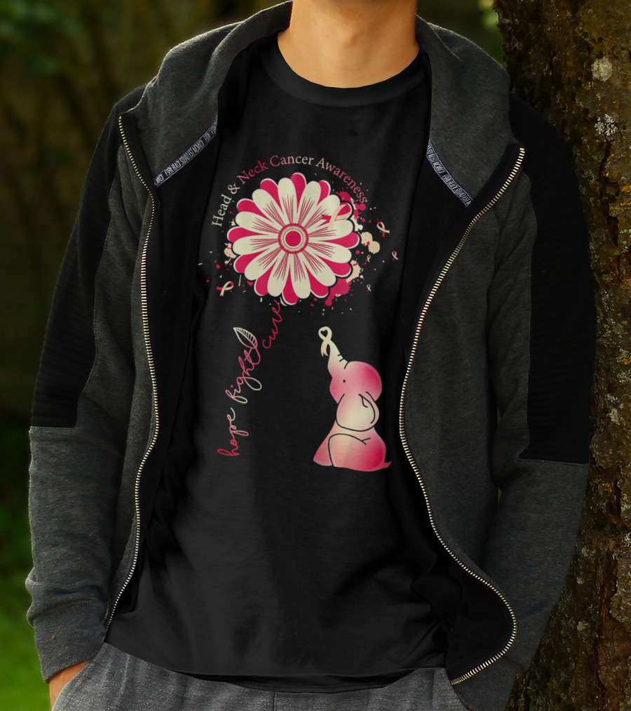 Head And Neck Cancer Awareness White And Burgundy Ribbon Hope Fight Cure Elephant Flower T-Shirt