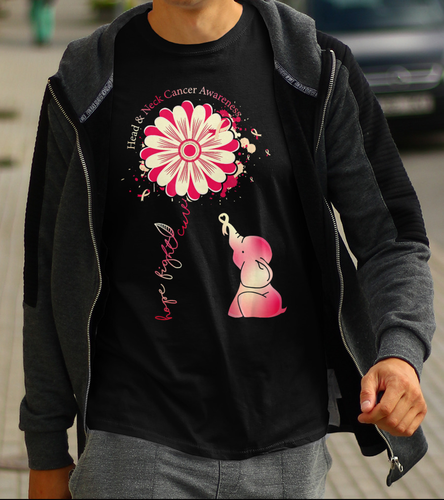 Head And Neck Cancer Awareness White And Burgundy Ribbon Hope Fight Cure Elephant Flower T-Shirt