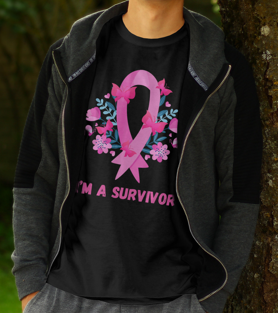 I'm A Survivor Pink Ribbon Butterfly Floral Breast Cancer T-Shirt
