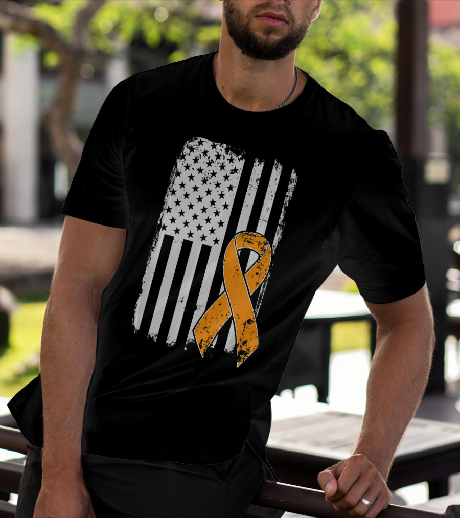 Leukemia Cancer Awareness Vintage US Flag Orange T-Shirt