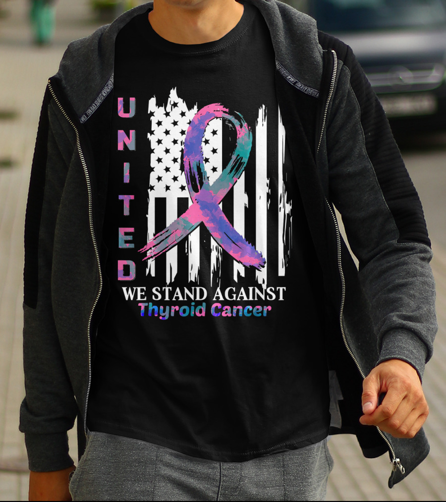 United American Flag With Thyroid Cancer Awareness T-Shirt