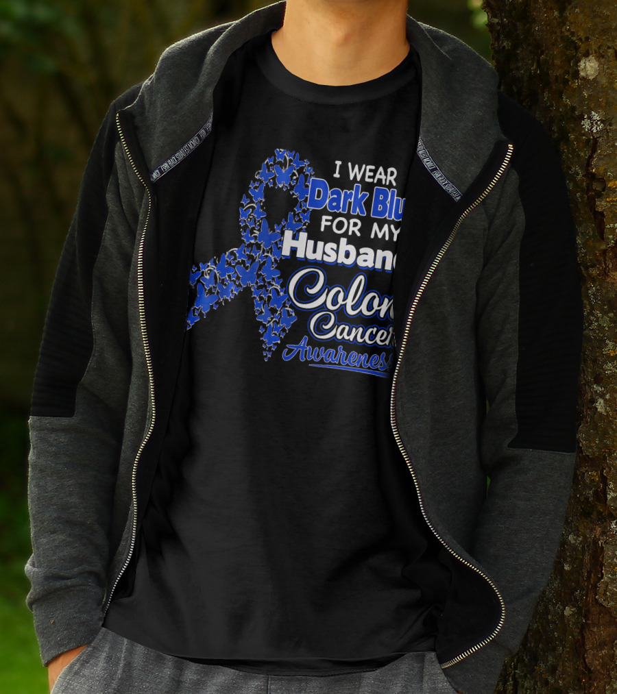 I Wear Dark Blue For My Husband Colon Cancer Awareness T-Shirt
