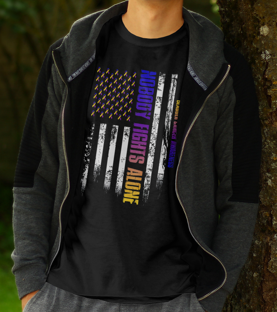 Nobody Fights Alone USA Flag Bladder Cancer Awareness T-Shirt