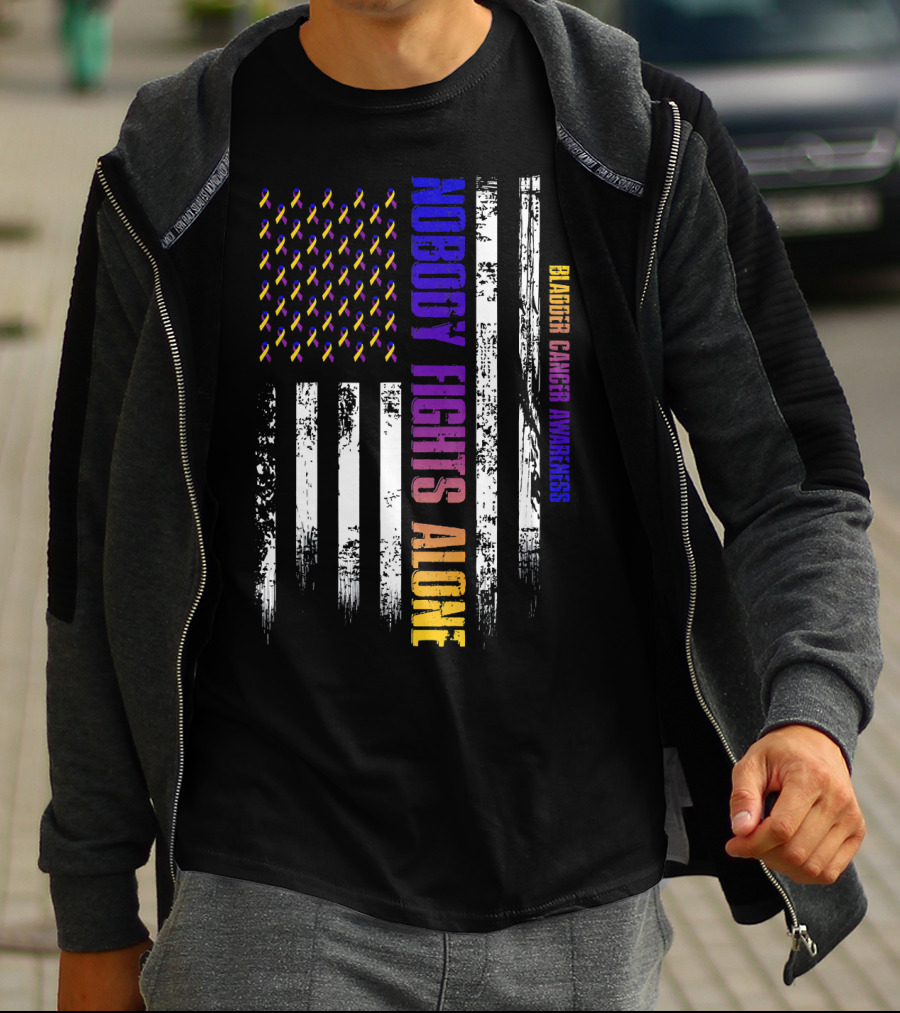 Nobody Fights Alone USA Flag Bladder Cancer Awareness T-Shirt
