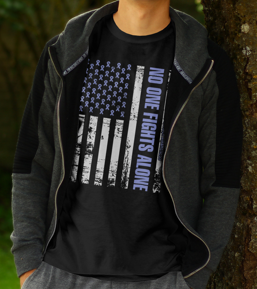 No One Fights Alone Stomach Cancer Awareness Flag With Ribbons T-Shirt