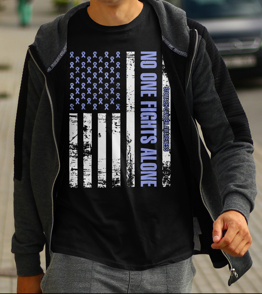No One Fights Alone Stomach Cancer Awareness Flag With Ribbons T-Shirt