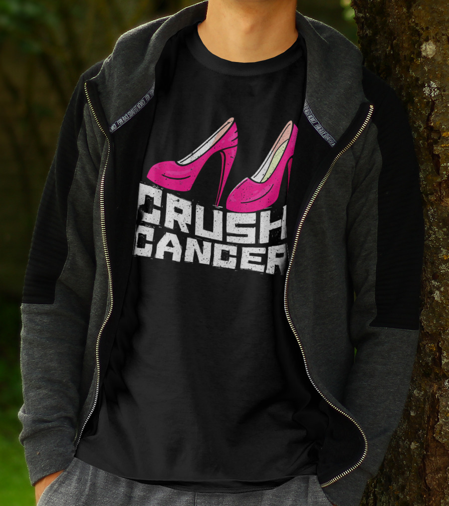 Crush Cancer Pink Ribbon High Heels Breast Cancer Awareness T-Shirt