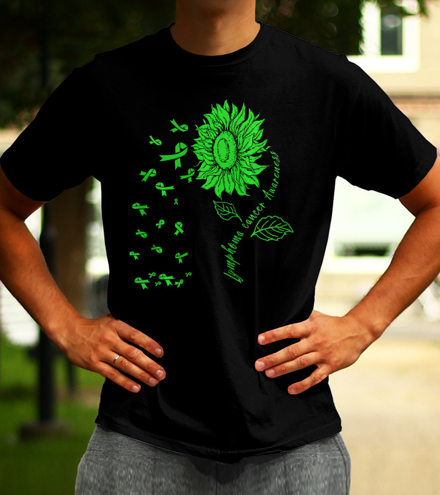 Lymphoma Cancer Awareness Sunflower Lime Green Ribbons T-Shirt