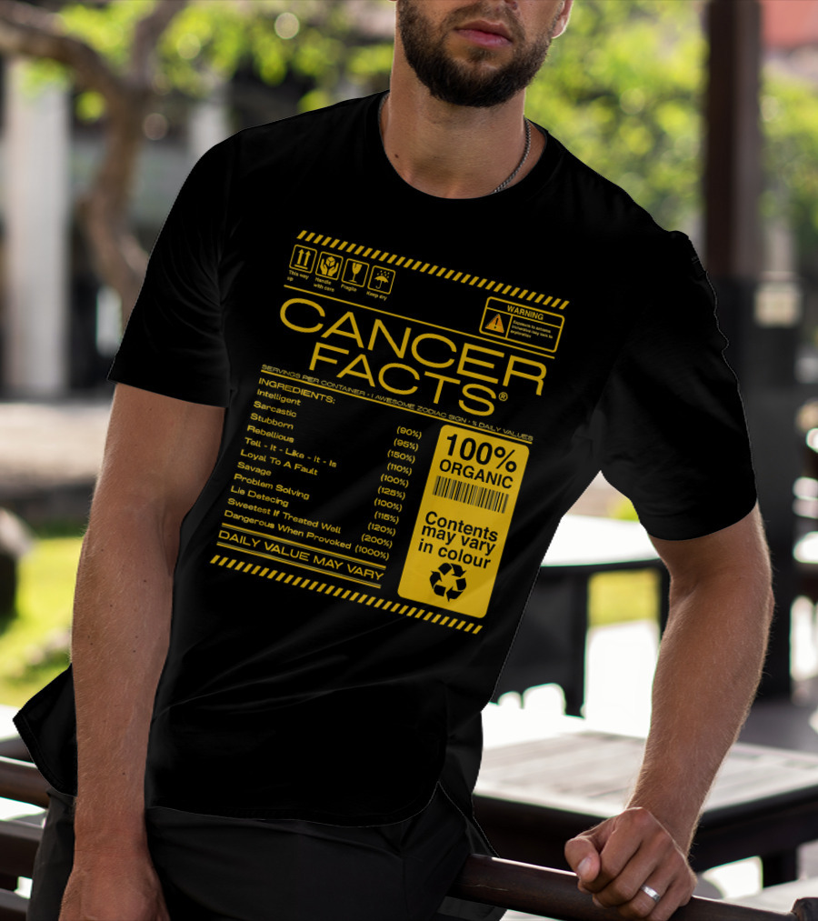 Cancer Facts Lives Intelligent Stubborn Loyal Organic Zodiac Sign T-Shirt