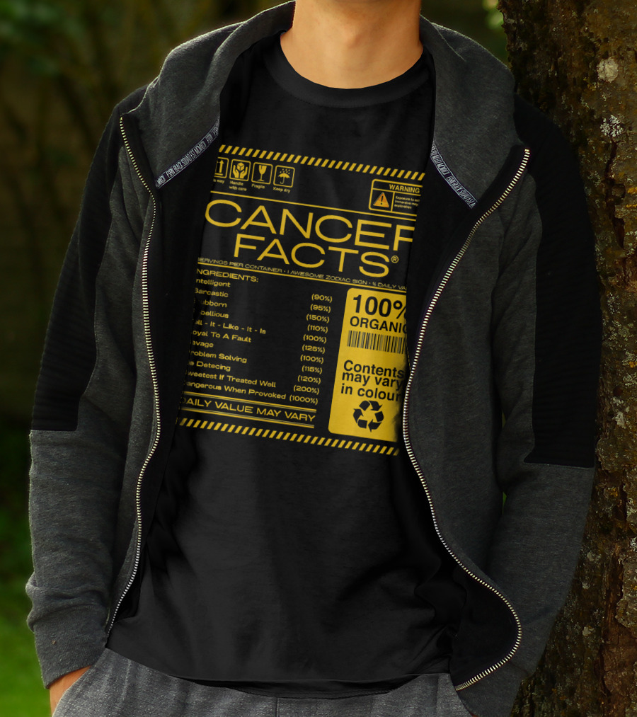 Cancer Facts Lives Intelligent Stubborn Loyal Organic Zodiac Sign T-Shirt