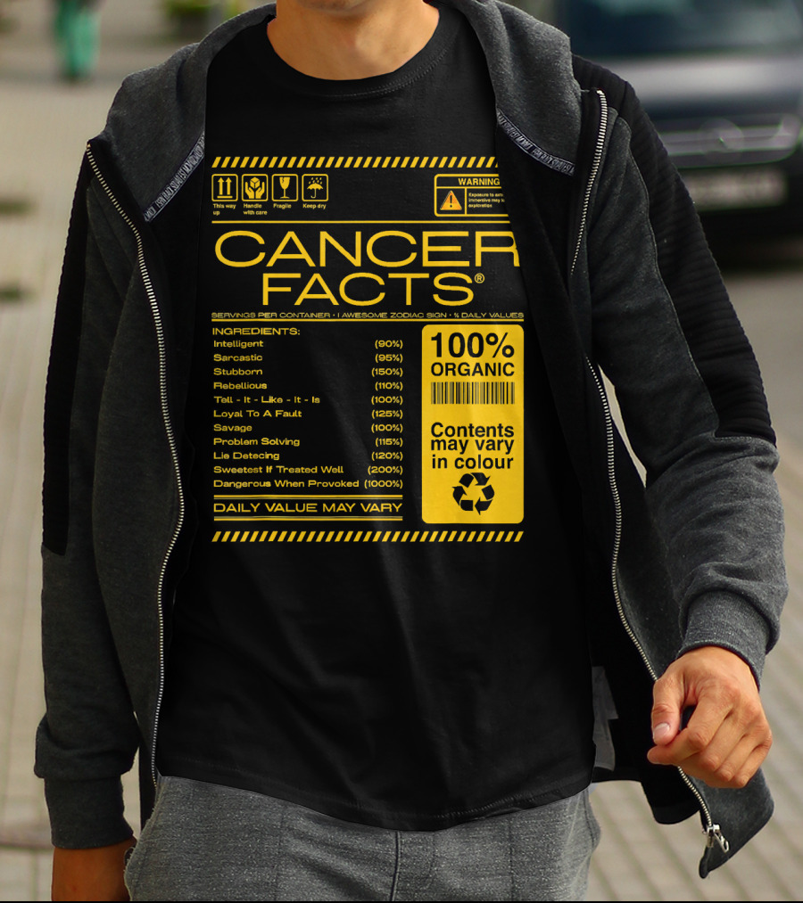 Cancer Facts Lives Intelligent Stubborn Loyal Organic Zodiac Sign T-Shirt