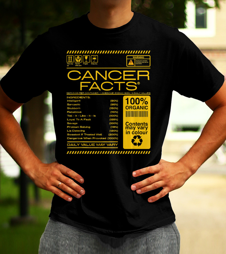 Cancer Facts Lives Intelligent Stubborn Loyal Organic Zodiac Sign T-Shirt