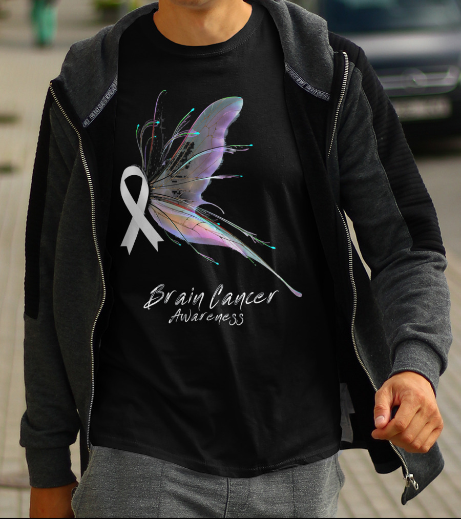 Brain Cancer Awareness Ribbon Butterfly T-Shirt