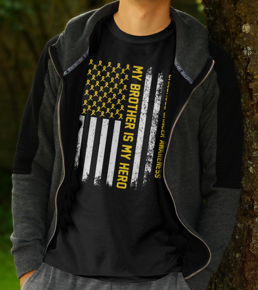 My Brother Is My Hero Childhood Cancer Awareness Ribbon Flag T-Shirt
