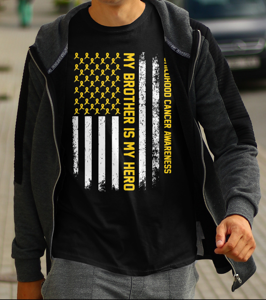 My Brother Is My Hero Childhood Cancer Awareness Ribbon Flag T-Shirt