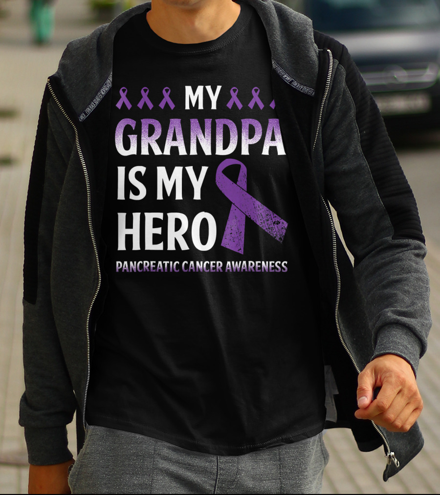 My Grandpa Is My Hero Pancreatic Cancer Awareness Purple Ribbons T-Shirt