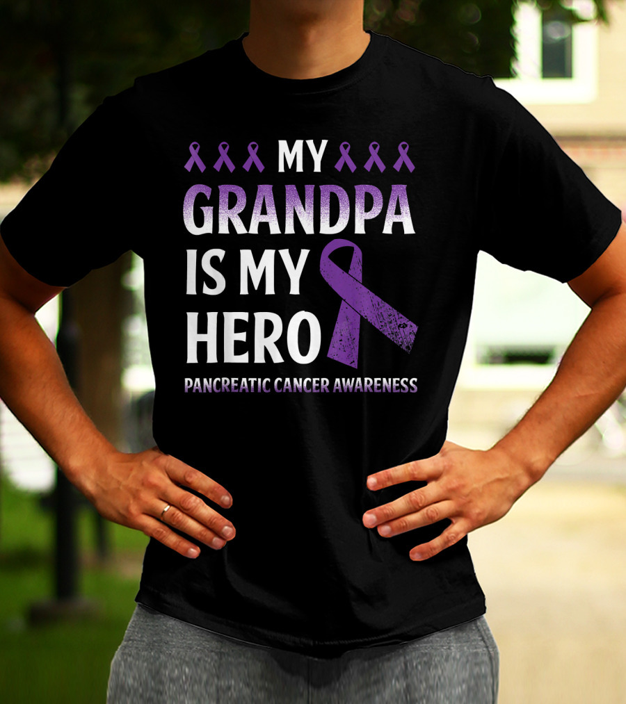 My Grandpa Is My Hero Pancreatic Cancer Awareness Purple Ribbons T-Shirt