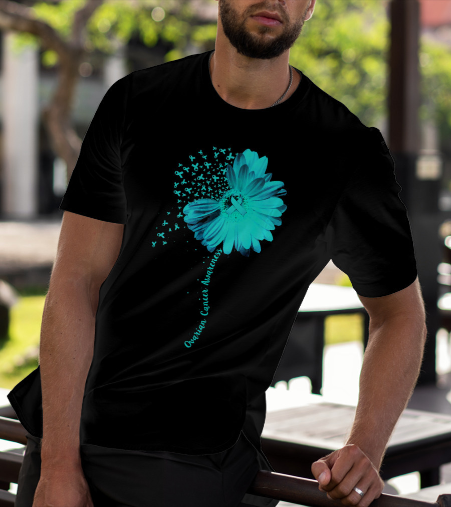 Ovarian Cancer Awareness Sunflower Ribbon Blossoms T-Shirt