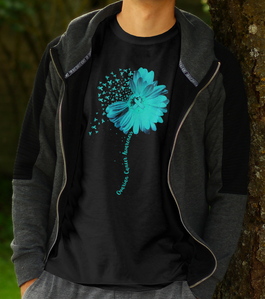 Ovarian Cancer Awareness Sunflower Ribbon Blossoms T-Shirt