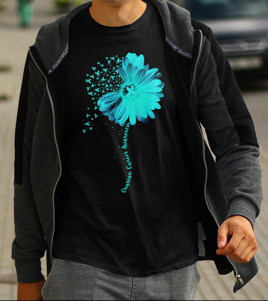 Ovarian Cancer Awareness Sunflower Ribbon Blossoms T-Shirt