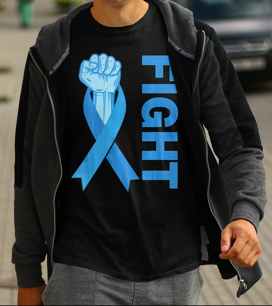Fight Support Colon Cancer Awareness Rib Symbol Fist T-Shirt