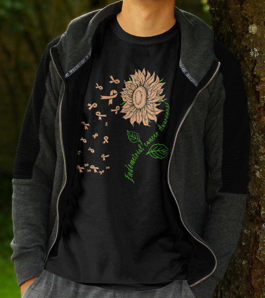 Sunflower Endometrial Cancer Awareness Ribbon Blossoms T-Shirt