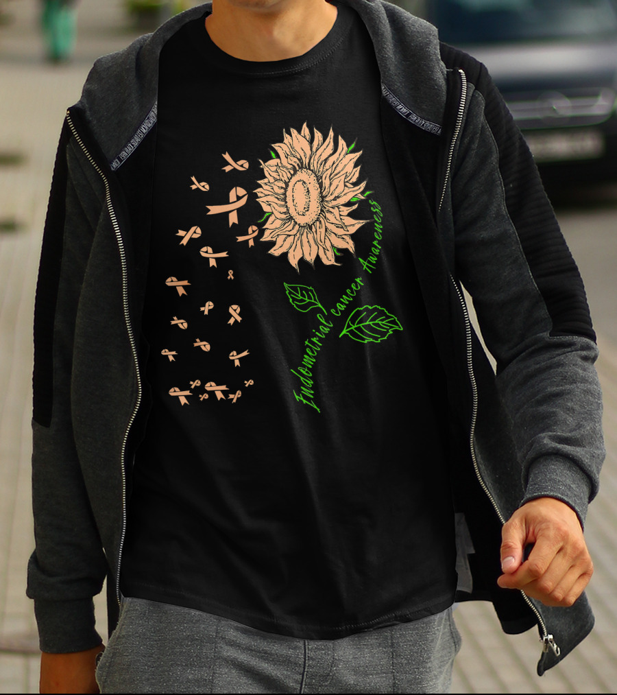 Sunflower Endometrial Cancer Awareness Ribbon Blossoms T-Shirt