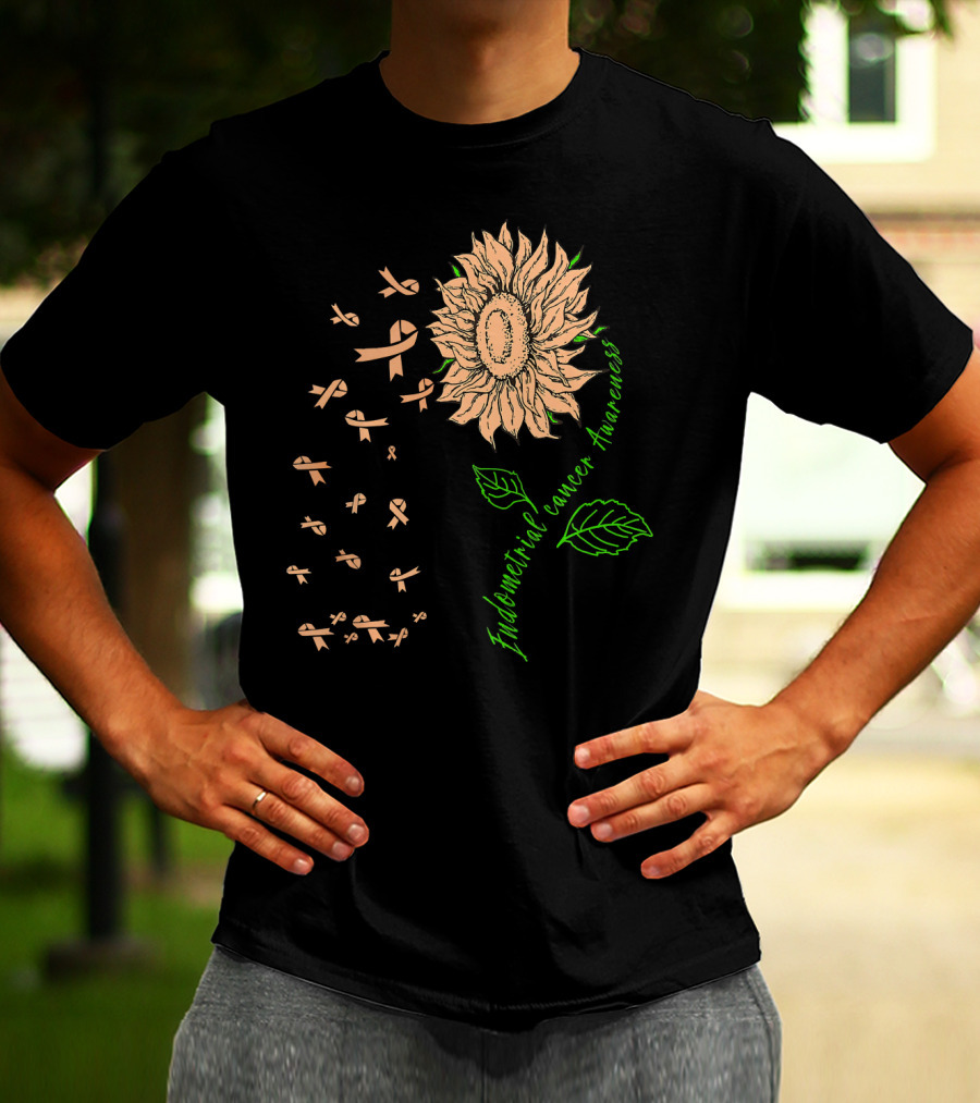 Sunflower Endometrial Cancer Awareness Ribbon Blossoms T-Shirt