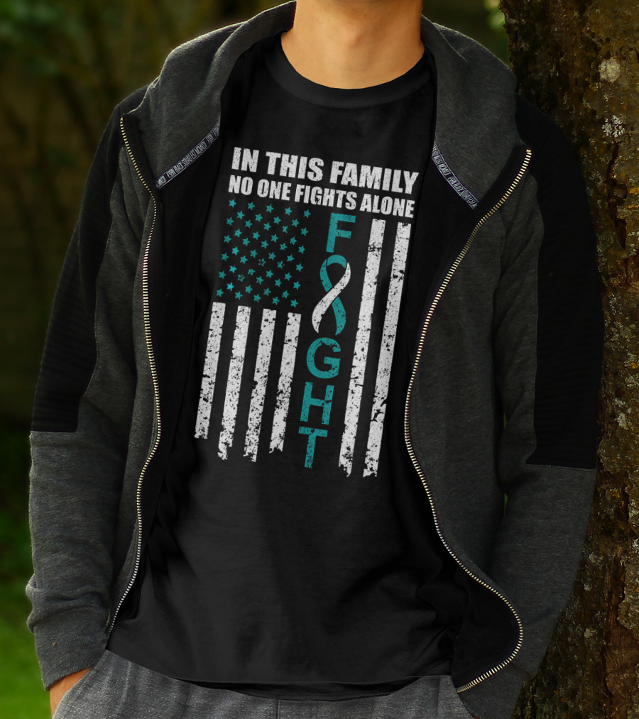 In This Family No One Fights Alone Cervical Cancer Awareness Fight Ribbon T-Shirt