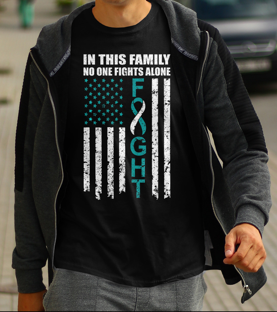 In This Family No One Fights Alone Cervical Cancer Awareness Fight Ribbon T-Shirt