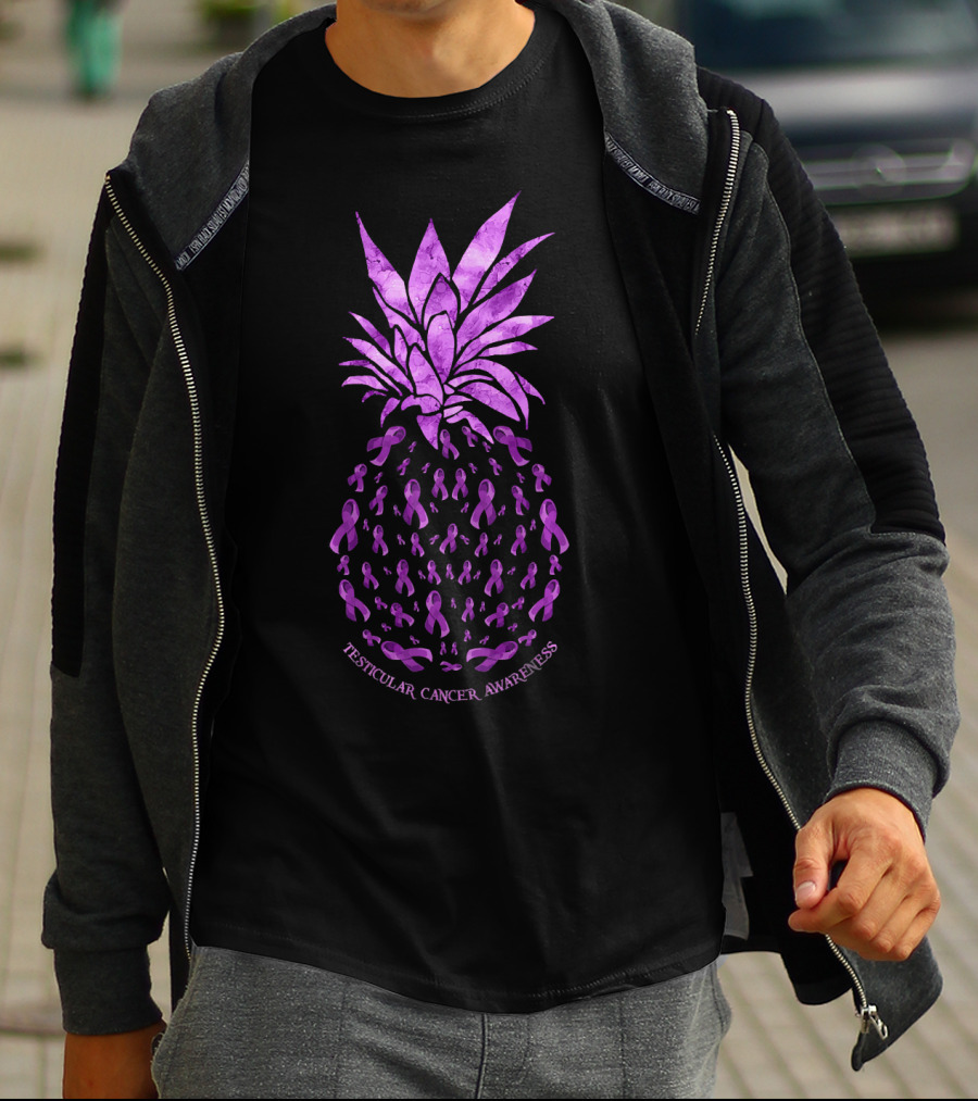 Pineapple With Purple Ribbons For Testicular Cancer Awareness T-Shirt