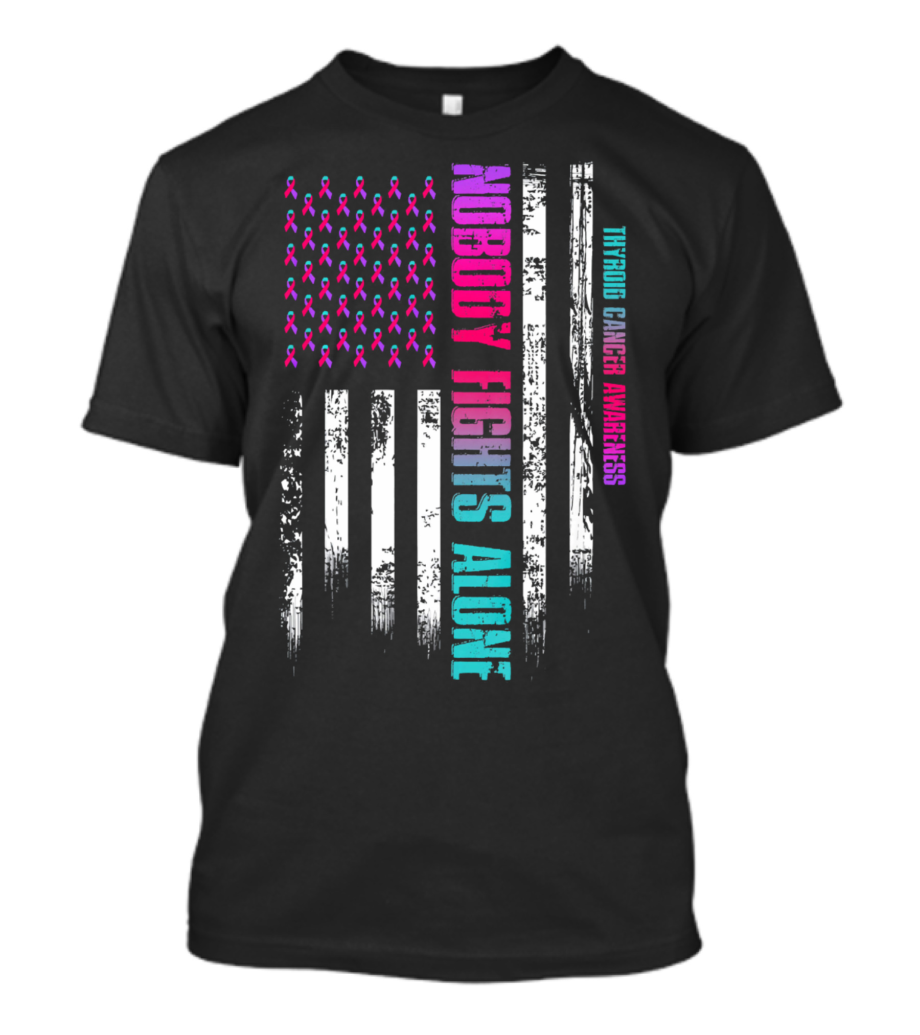 Nobody Fights Alone USA Flag Thyroid Cancer Awareness T-Shirt