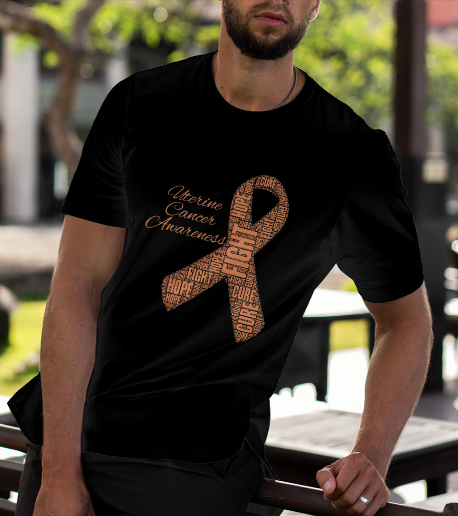 Uterine Cancer Awareness Ribbon With Fight Hope Cure Text T-Shirt