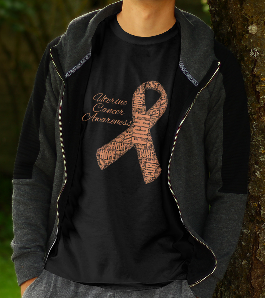Uterine Cancer Awareness Ribbon With Fight Hope Cure Text T-Shirt