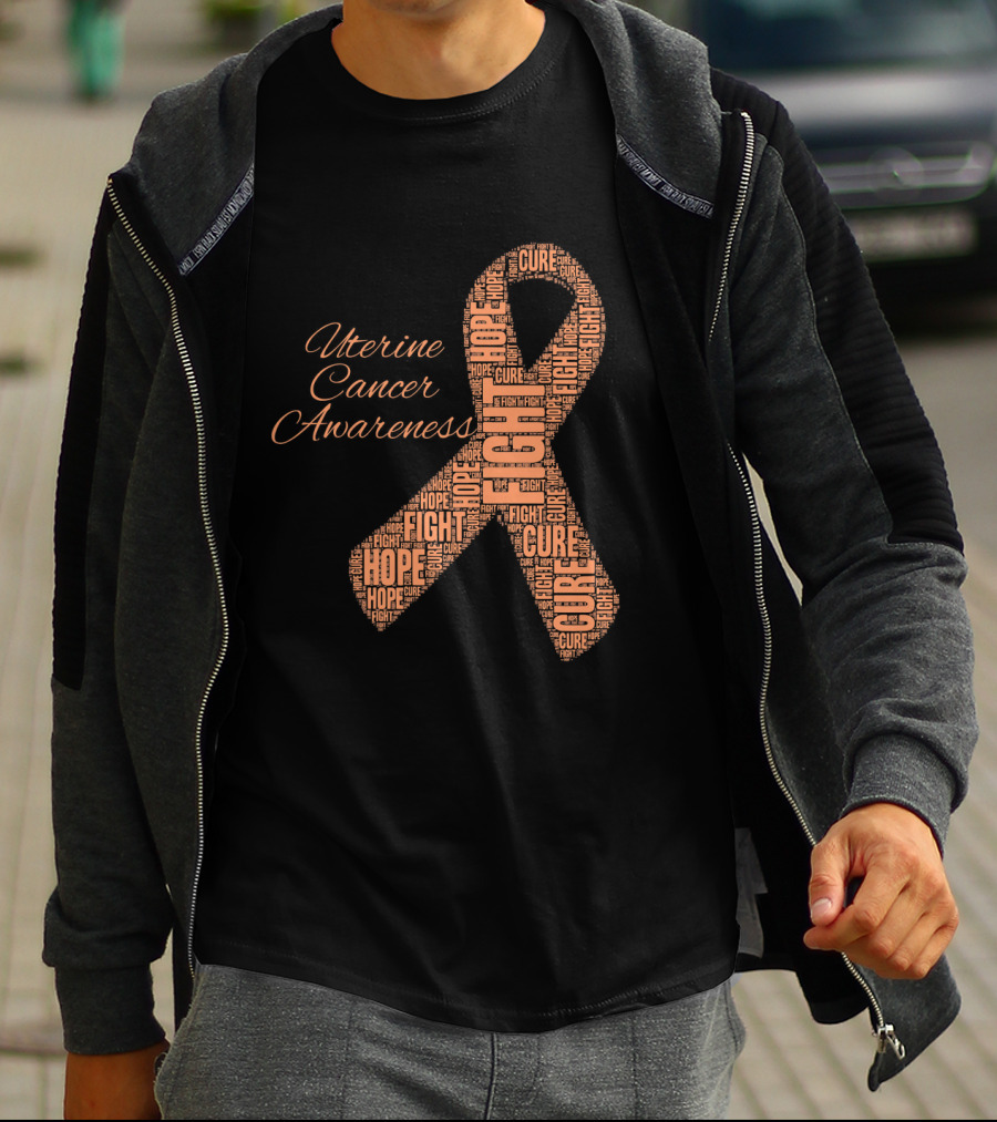 Uterine Cancer Awareness Ribbon With Fight Hope Cure Text T-Shirt