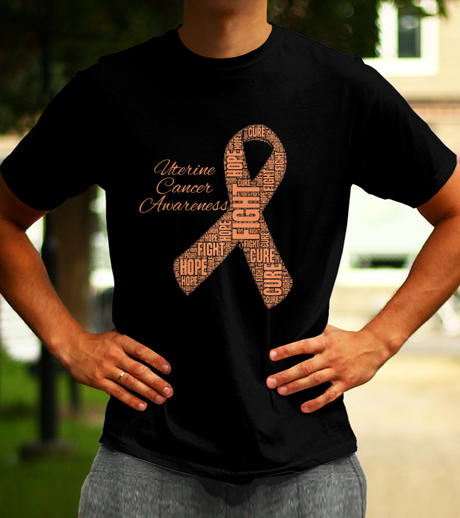 Uterine Cancer Awareness Ribbon With Fight Hope Cure Text T-Shirt