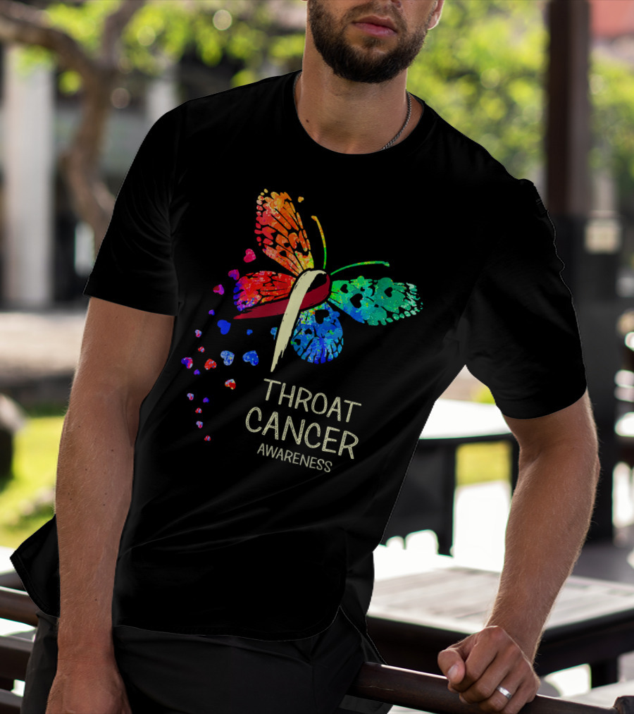Throat Cancer Awareness Ribbon Butterfly Colorful T-Shirt