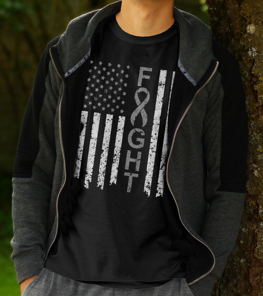 Brain Cancer Awareness Fight American Flag T-Shirt