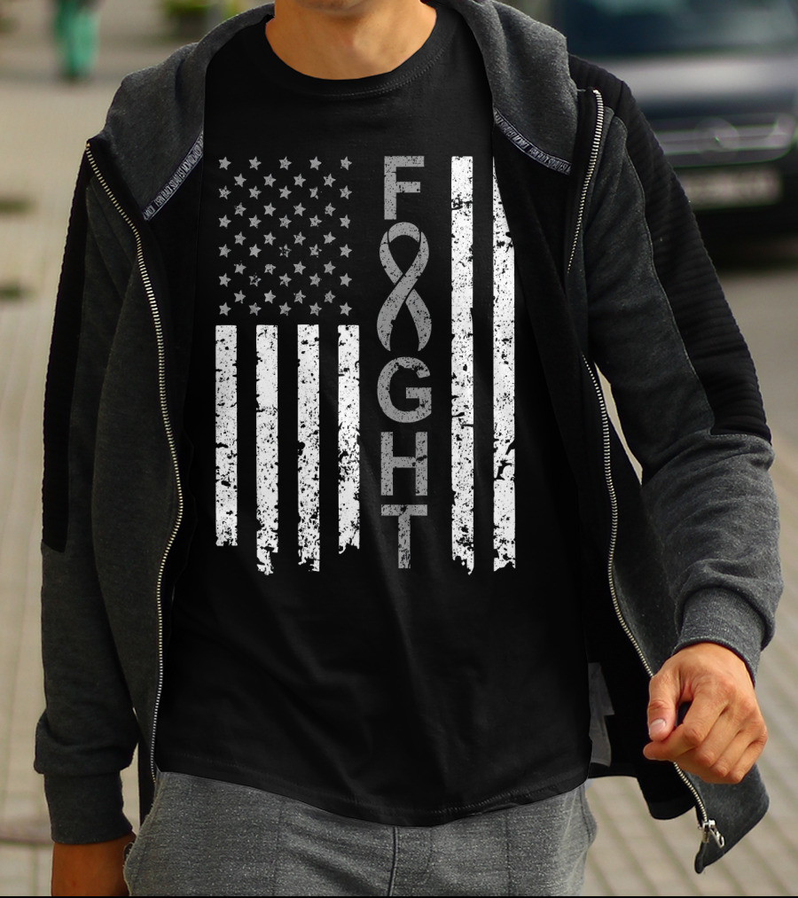 Brain Cancer Awareness Fight American Flag T-Shirt