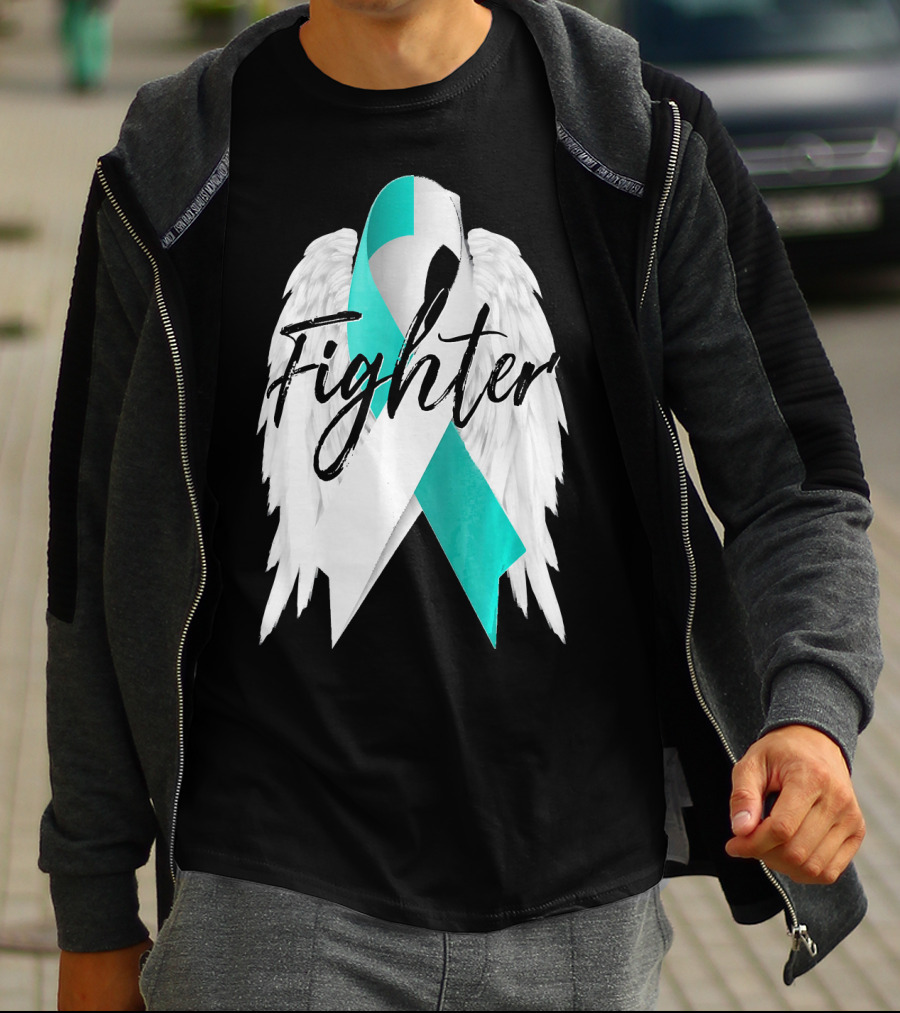 Cervical Cancer Fighter Teal Ribbon With Angel Wings T-Shirt