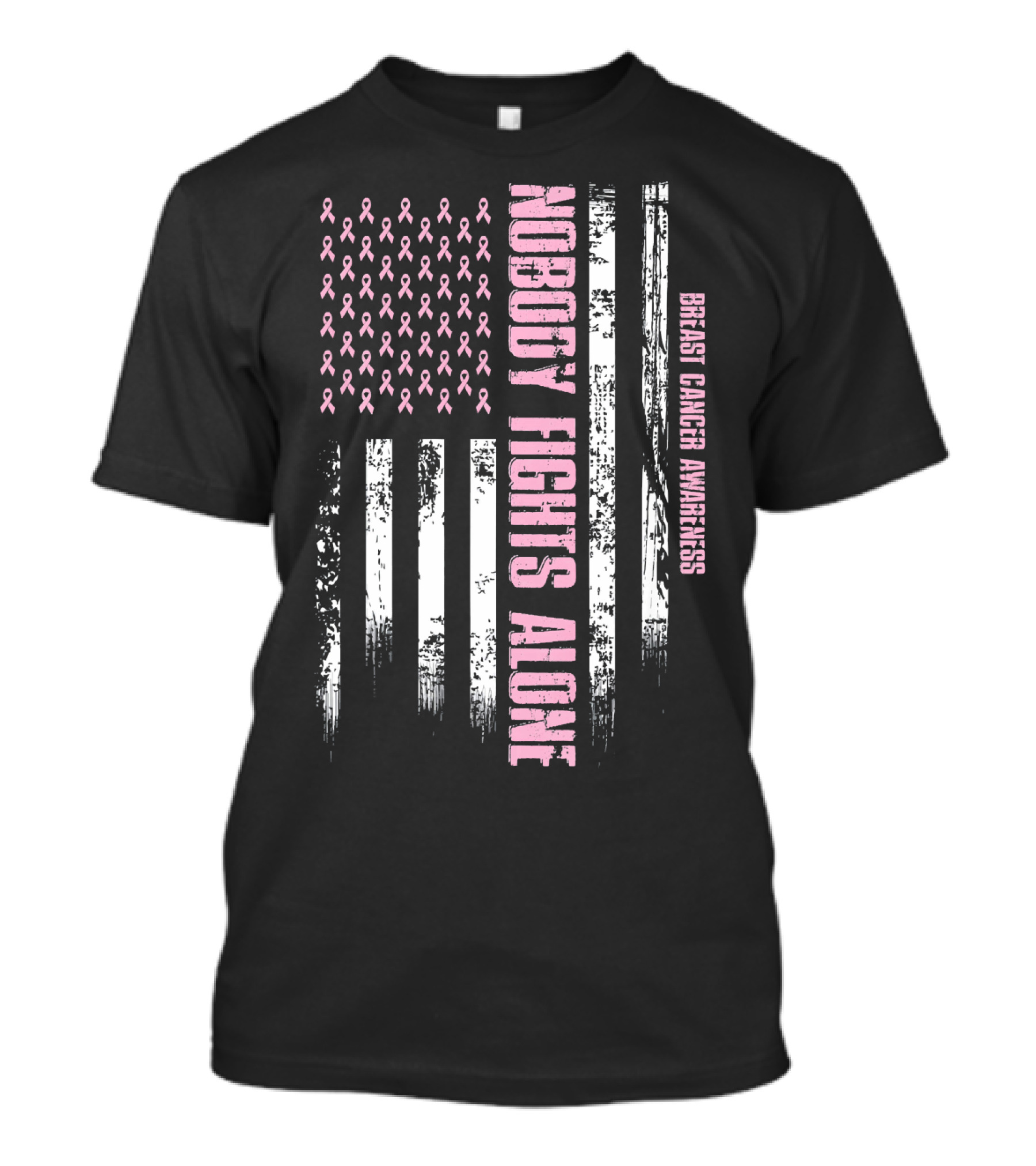 Nobody Fights Alone Breast Cancer Awareness USA Flag T-Shirt