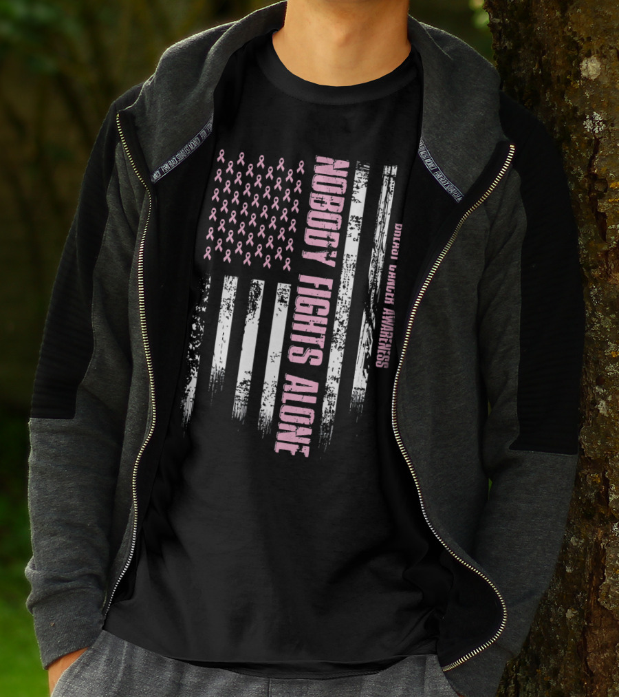 Nobody Fights Alone Breast Cancer Awareness USA Flag T-Shirt