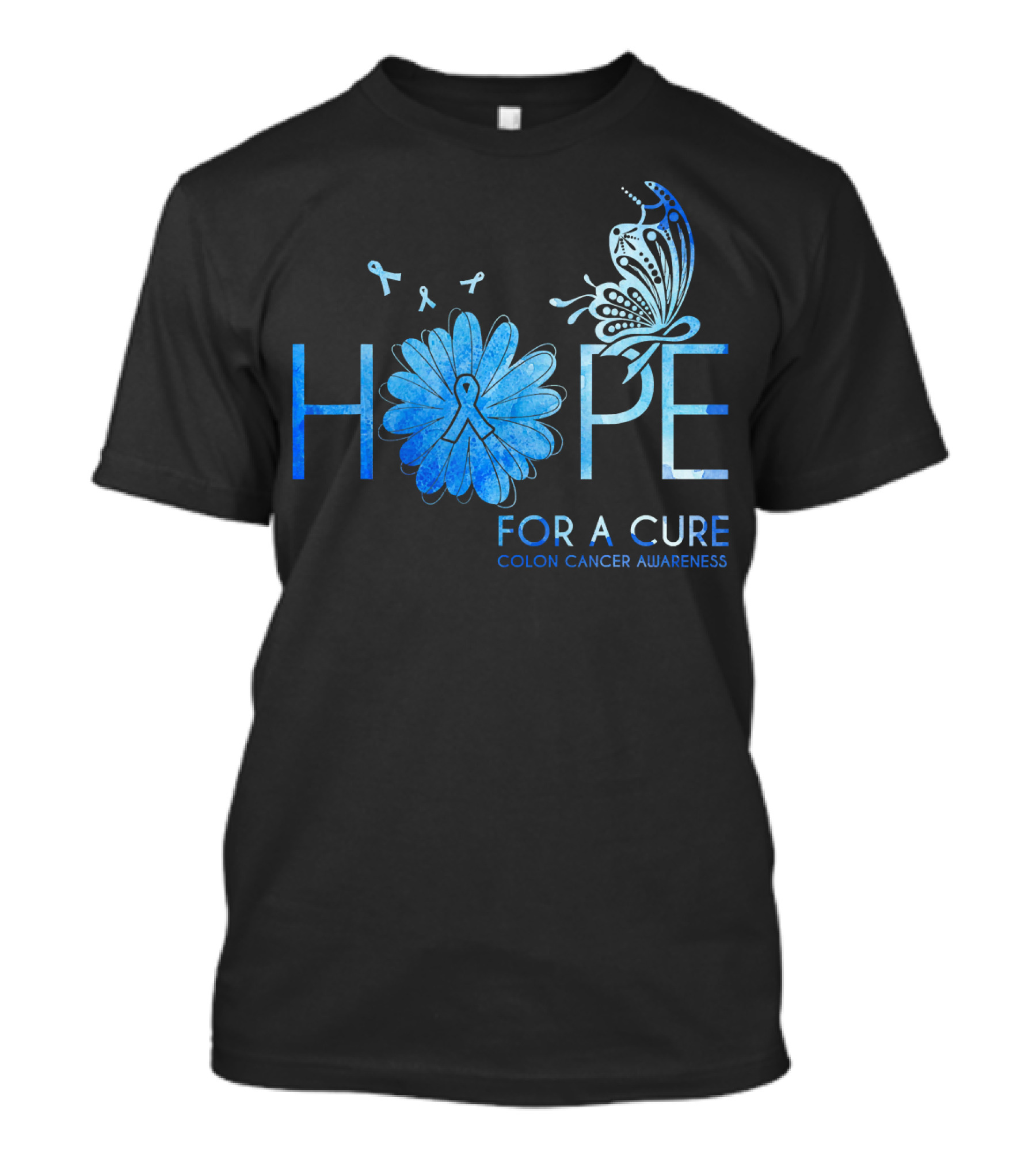 Hope For A Cure Colon Cancer Awareness Butterfly Ribbon T-Shirt