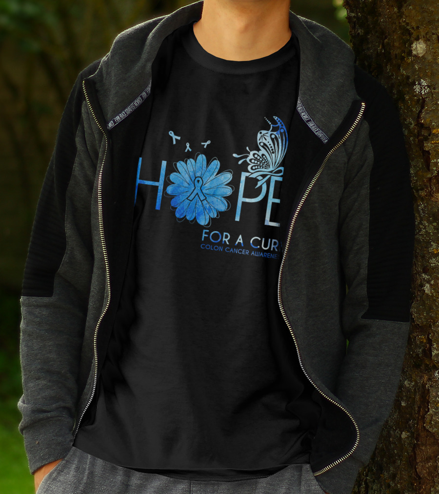 Hope For A Cure Colon Cancer Awareness Butterfly Ribbon T-Shirt