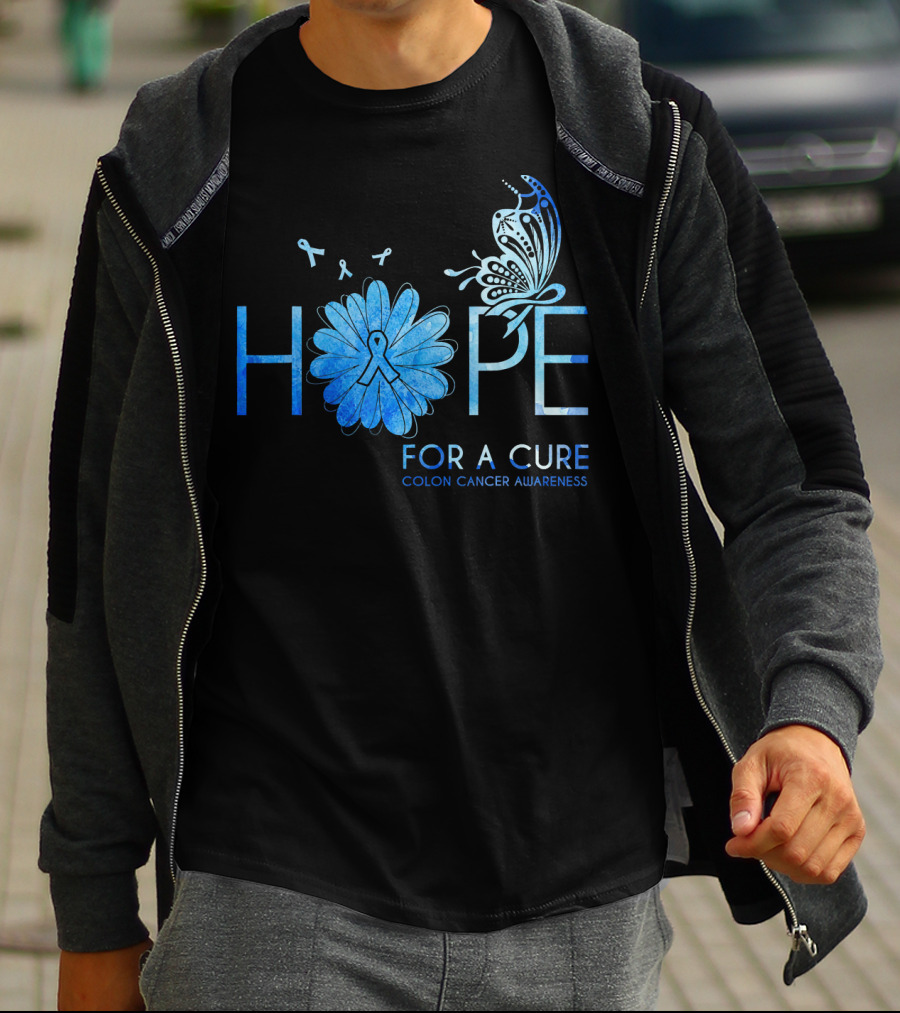 Hope For A Cure Colon Cancer Awareness Butterfly Ribbon T-Shirt