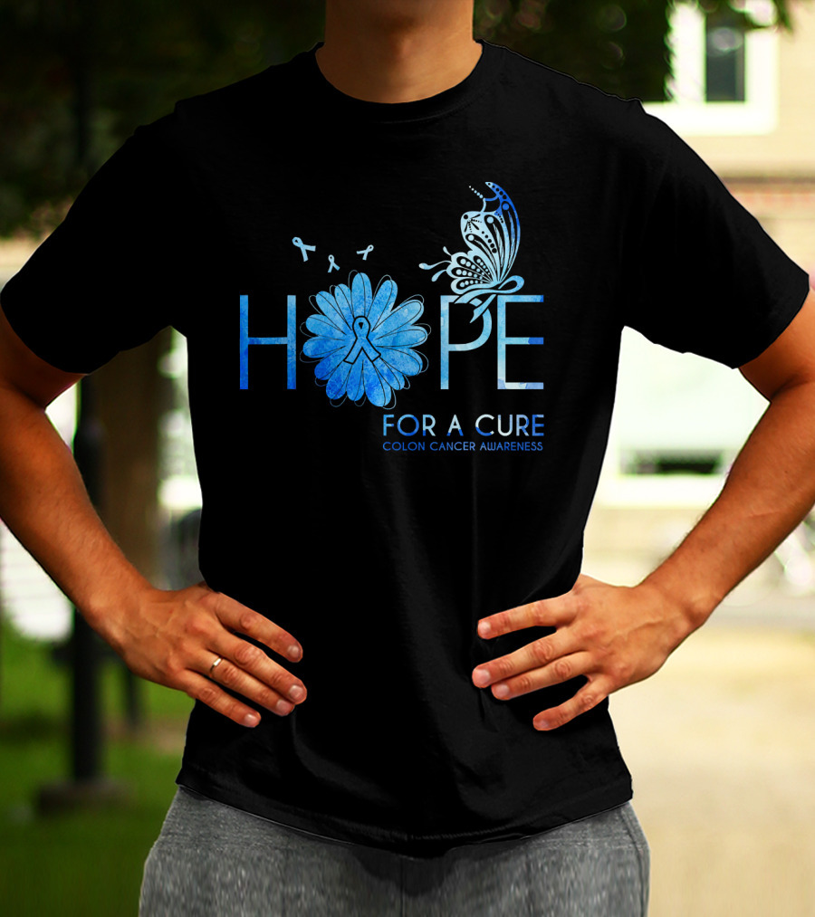 Hope For A Cure Colon Cancer Awareness Butterfly Ribbon T-Shirt