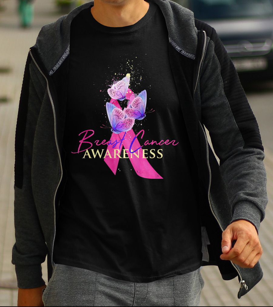 Breast Cancer Awareness Pink Ribbon Butterfly T-Shirt
