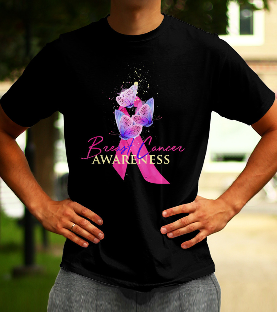 Breast Cancer Awareness Pink Ribbon Butterfly T-Shirt